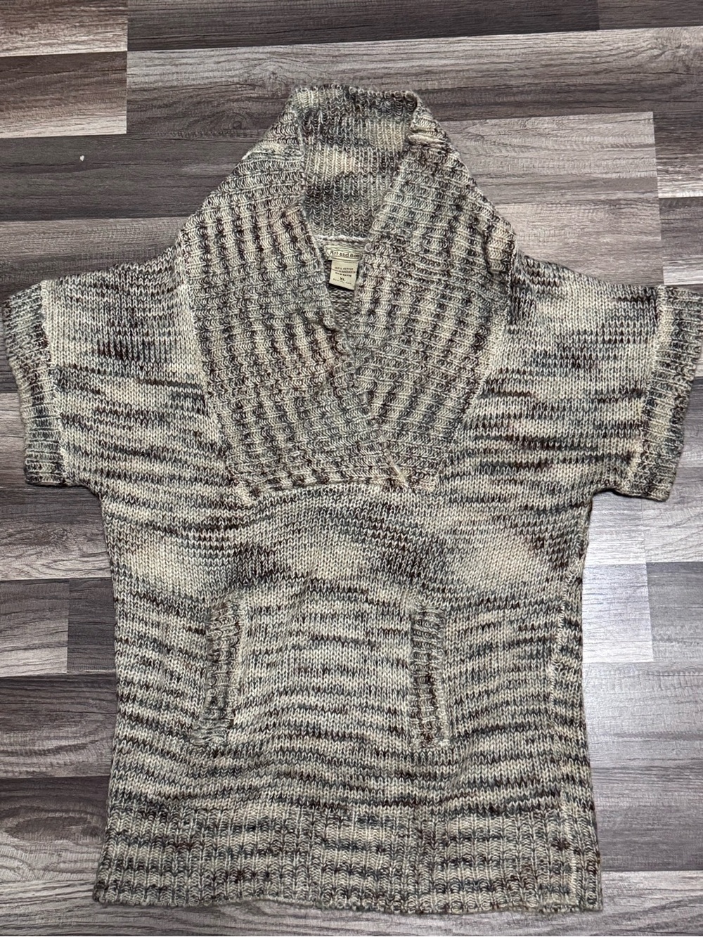 Art And Soul Marled Shawl-Collar Short Sleeve Sweater - Cream & Brown